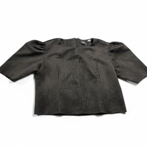 Tahari Women’s Black Blouse Puffer Sleeves Back Zip Closure Sz L